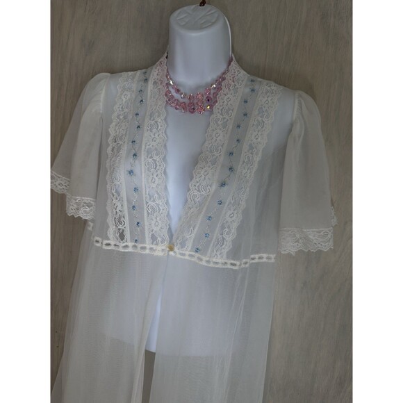 Vintage Dream Away Peignoir Size S Sheer Cream Nylon Bridal NightGown  Robe embr - Picture 4 of 11